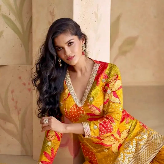 Golden Glow - Chinon Silk Sharara Suit