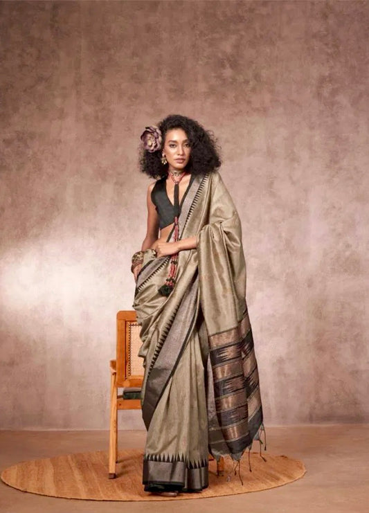 Kadiyal Silk Elegance - Handloom Woven  Bhagalpuri Silk with Gadwal Borders
