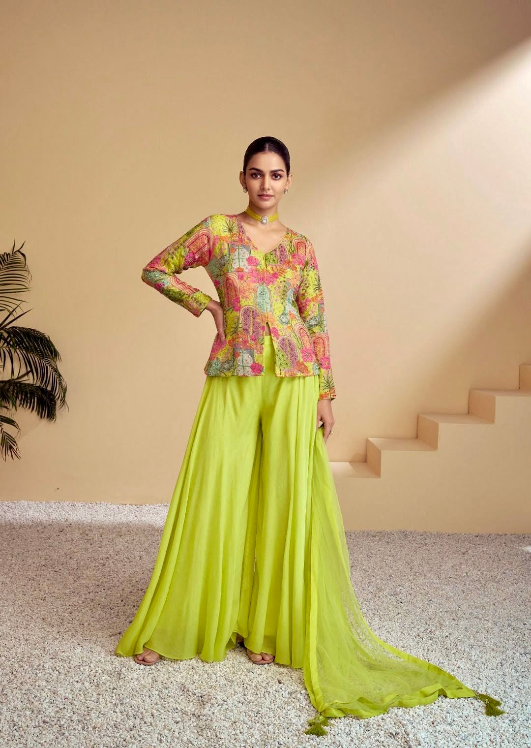 Blooming Radiance – Chinon Silk Palazzo Suit