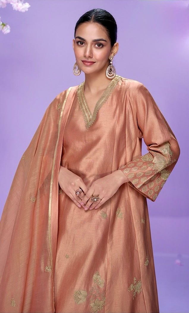 Rust Glow - Roman Silk Embroidered Suit