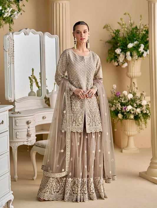 Regal Elegance – Georgette Embroidered Sharara Suit