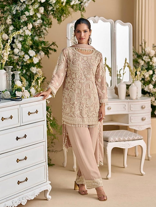 Pearl Elegance – Georgette Embroidered Indo-Western Suit