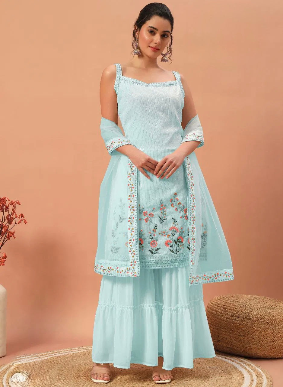 Seher Glow - Sequin Embroidered Georgette Sharara Suit