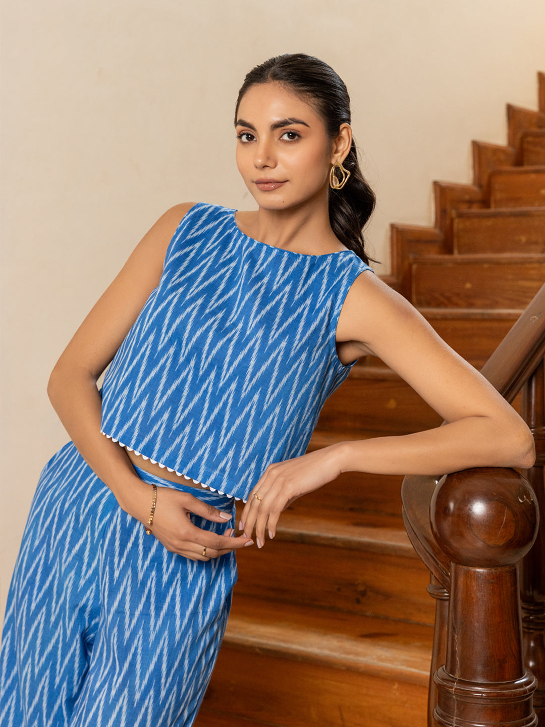 Azure Rhythm – Blue Ikat-Inspired Co-ord Set