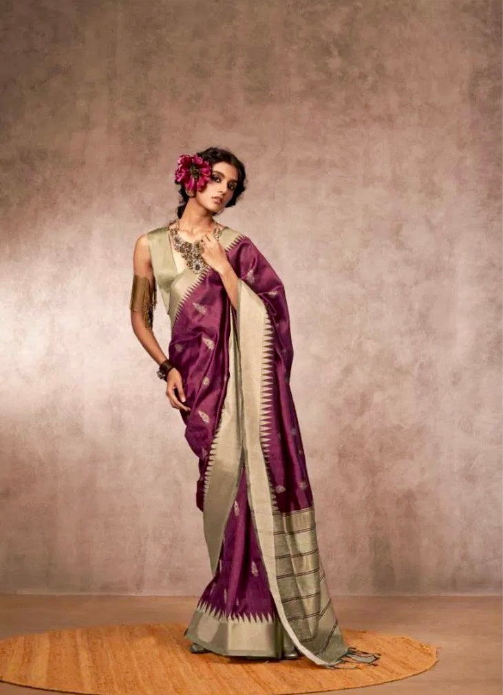Kadiyal Silk Elegance - Handloom Woven  Bhagalpuri Silk with Gadwal Borders