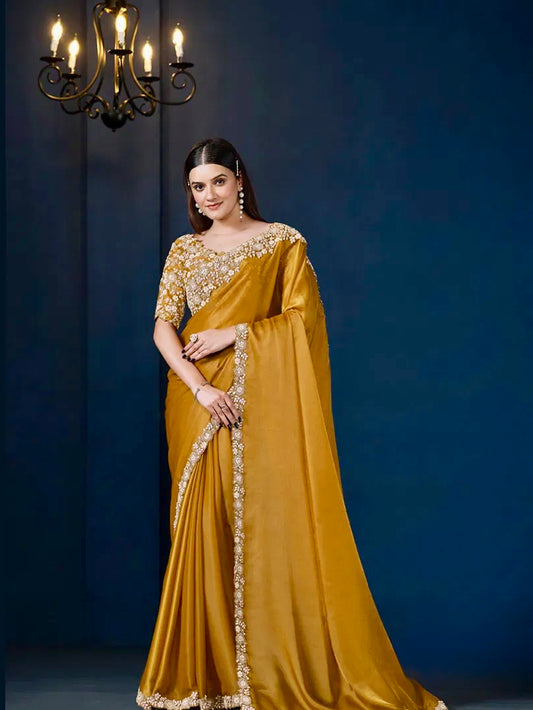 Mohmanthan Stardust - Crepe Satin Silk Hand-Embroidered Saree