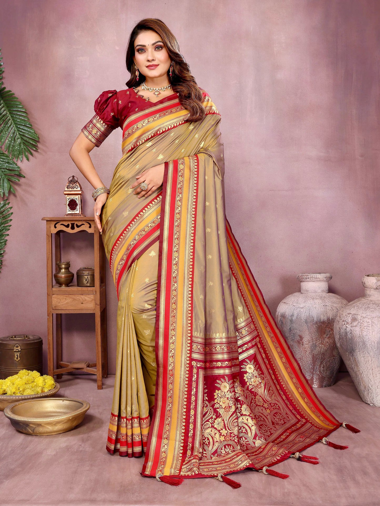 Sindur – Handloom Kalamkari Silk Zari Woven Saree