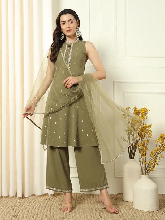 Olive Grace – Sleeveless Straight Kurta Palazzo Suit