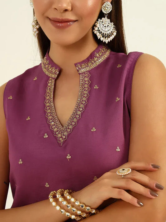 Lavender Luxe – Embroidered Chanderi Kurti Ensemble