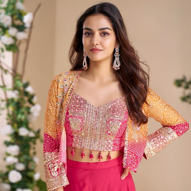 Radiant Elegance - Chinon Silk & Georgette Indo-Western Palazzo Set