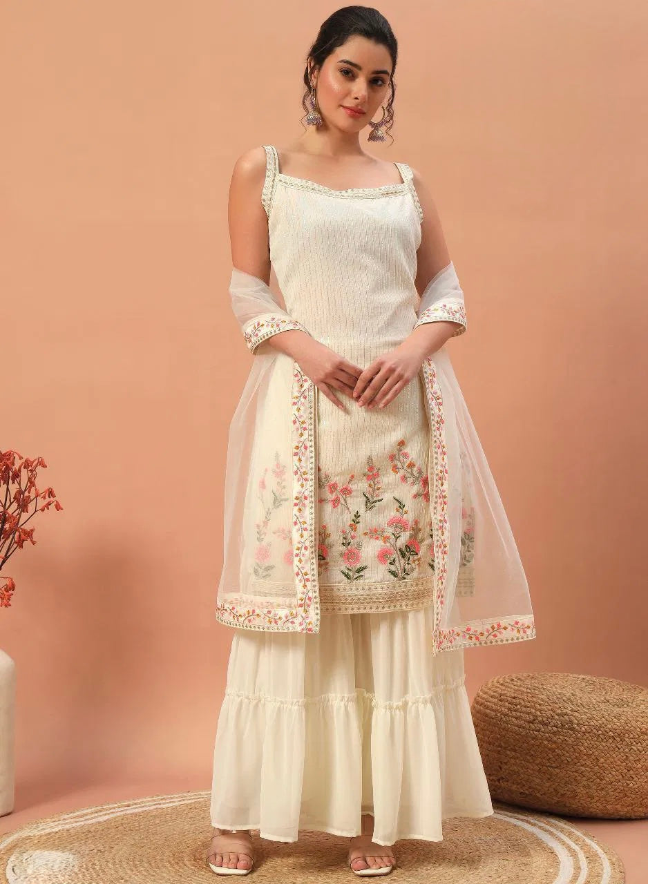Seher Glow - Sequin Embroidered Georgette Sharara Suit