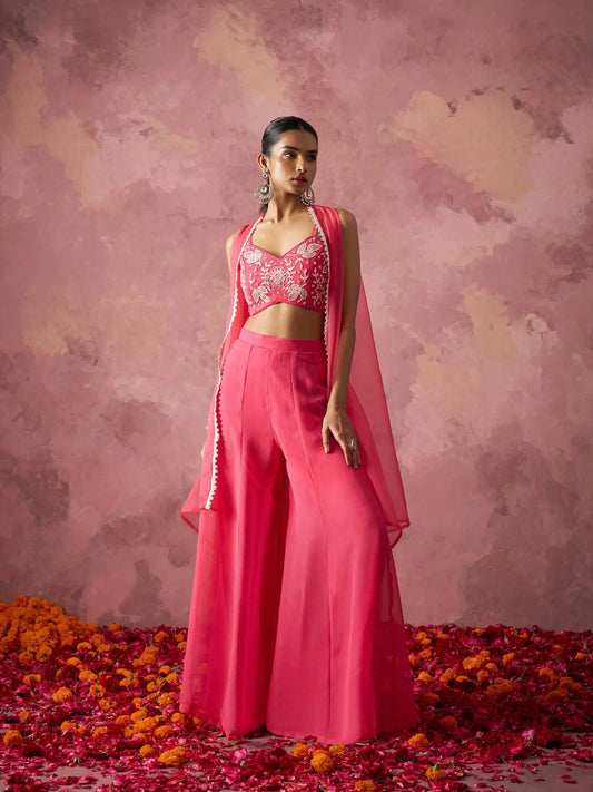 Radiant Flow – Georgette Palazzo & Organza Cape Ensemble