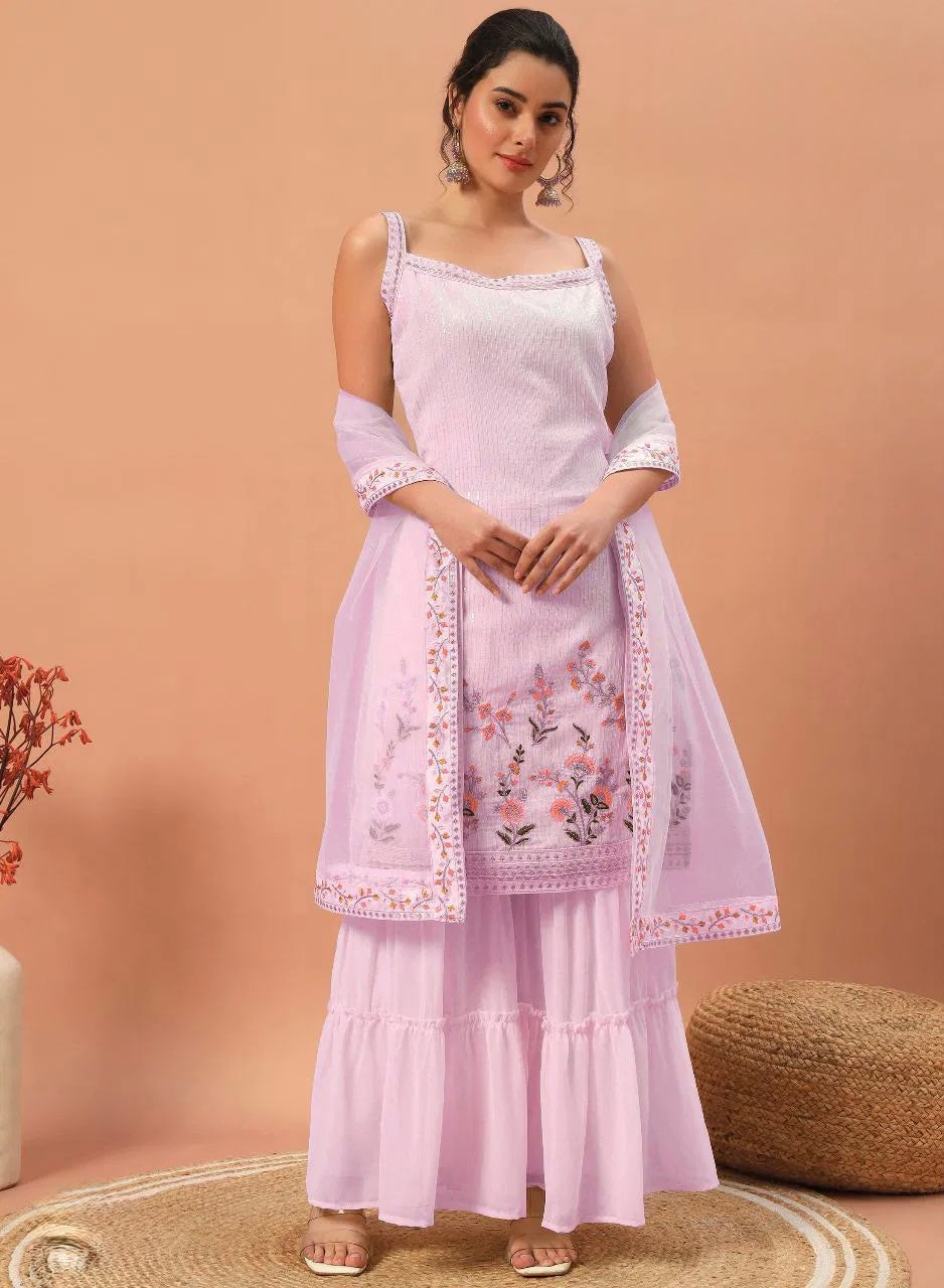 Seher Glow - Sequin Embroidered Georgette Sharara Suit