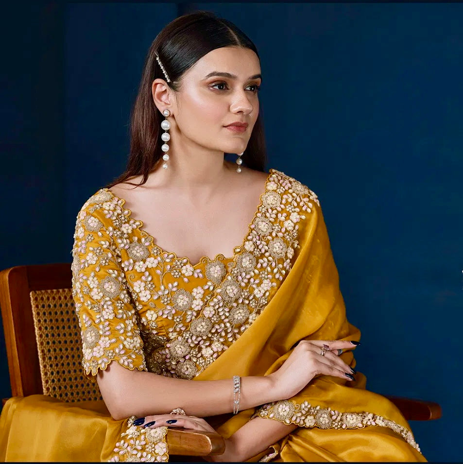 Mohmanthan Stardust - Crepe Satin Silk Hand-Embroidered Saree