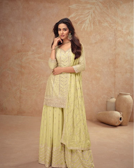 Gulnaz - Pastel Chinon Sparkle Sharara Suit