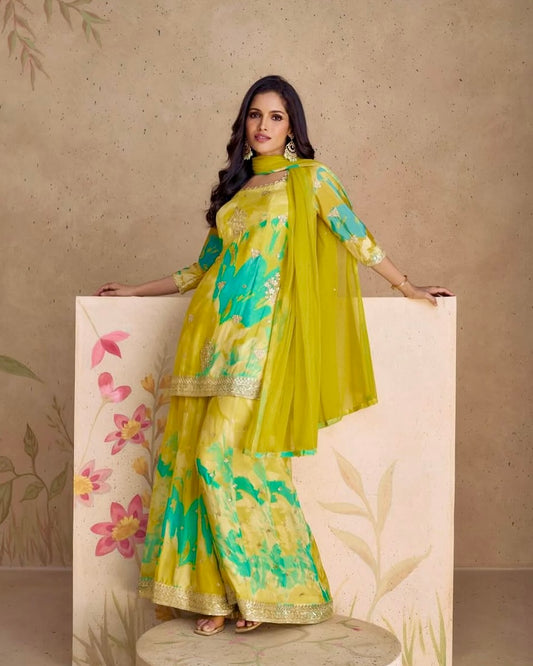 Radiant Sangam – Chinon Silk Sharara Suit