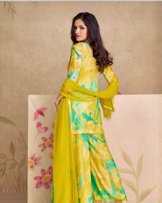 Radiant Sangam – Chinon Silk Sharara Suit