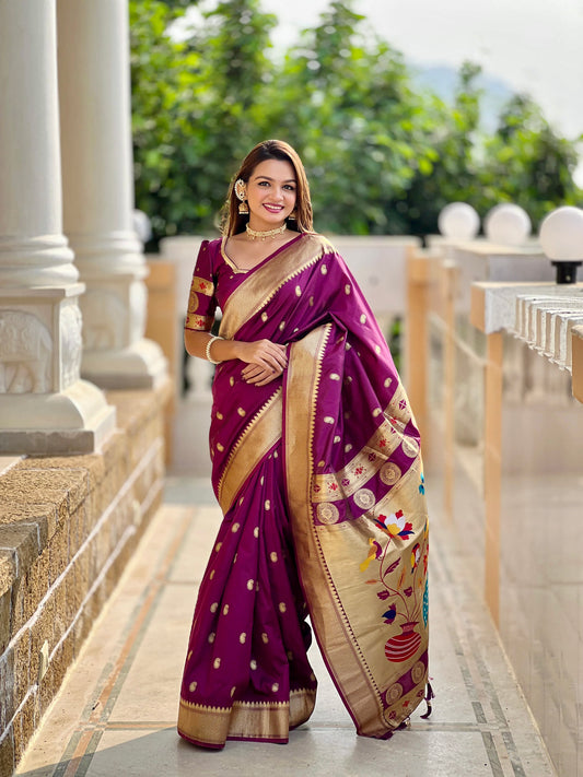 Regal Threads – Paithani Silk Saree with Zari Weaving & Peacock Pallu