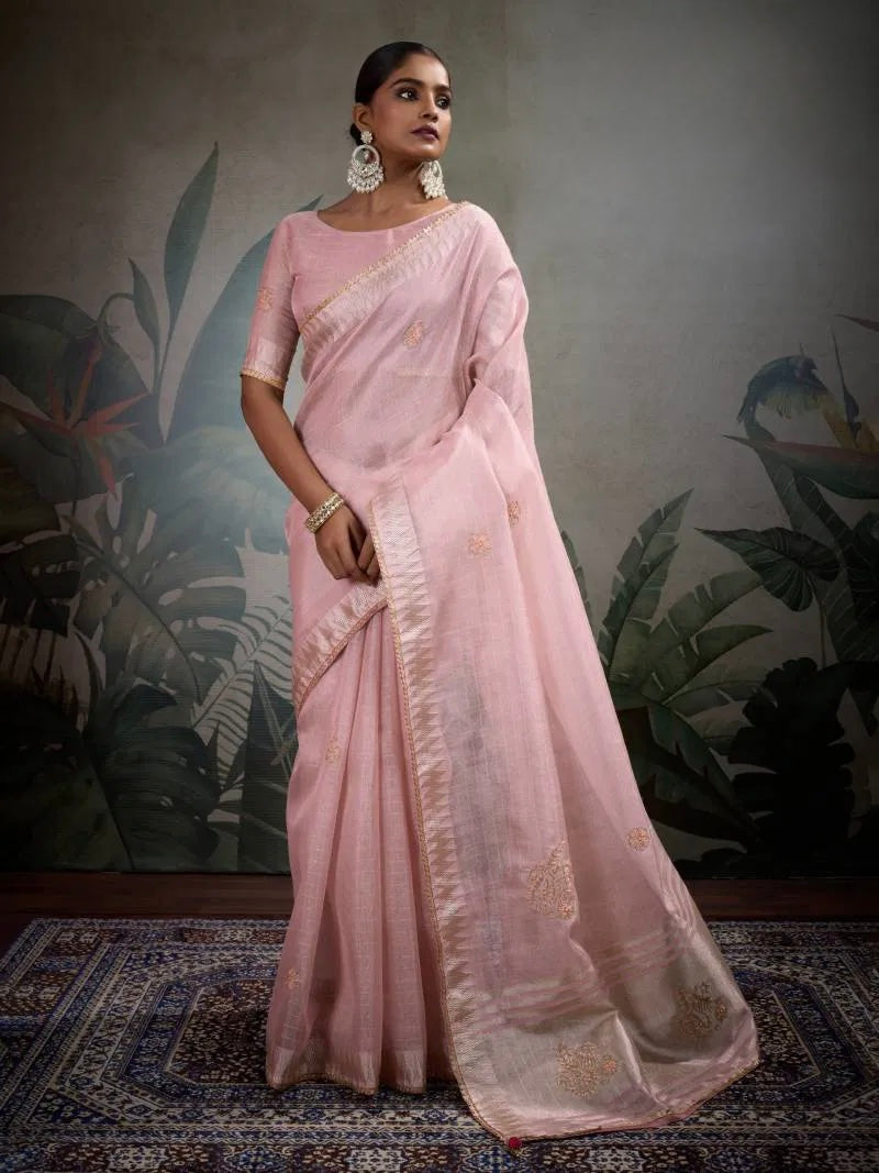 Ethereal Threads - Linen Soft Tissue Sarees with Zardosi and Handwoven Butta