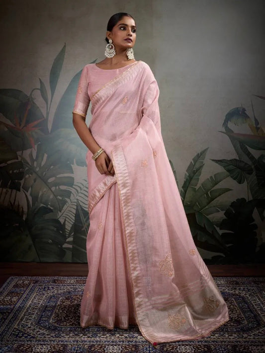 Ethereal Threads - Linen Soft Tissue Sarees with Zardosi and Handwoven Butta