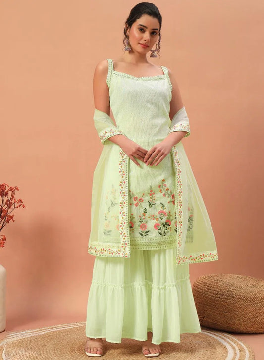 Seher Glow - Sequin Embroidered Georgette Sharara Suit