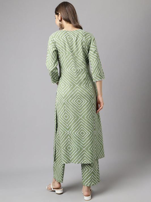 Verdant Geometry – Green Printed Cotton Kurta Set