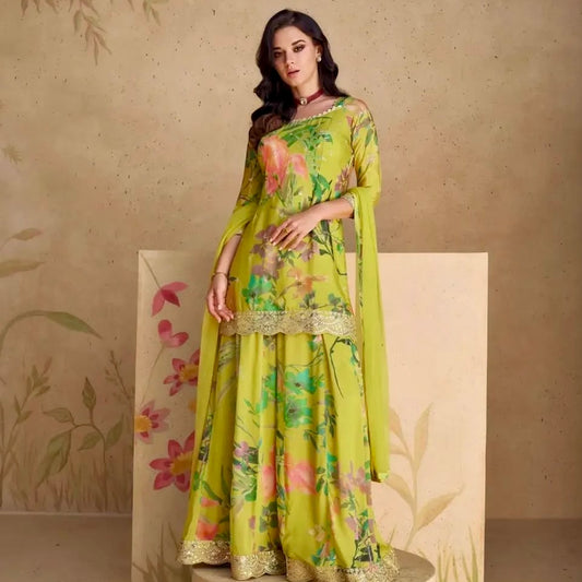 Verdant Grace – Chinon Silk Sharara Suit
