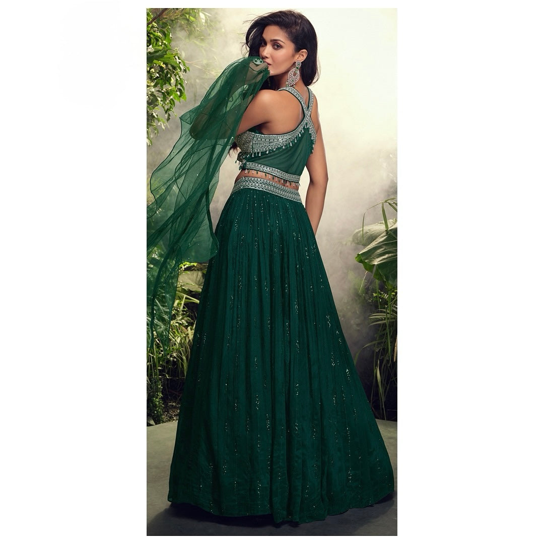 Emerald Envy – Chinon Silk Sequin Embellished Lehenga