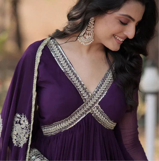 Gilded Grace - Zari Border Flowy Anarkali Suit
