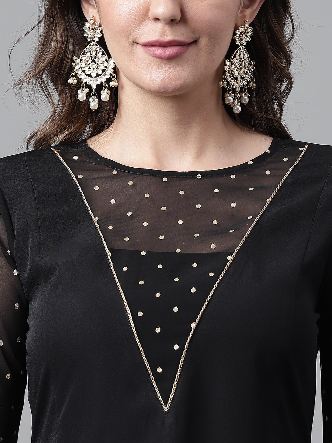 Midnight Grace – Black Sheer Sleeve Kurta with Palazzo