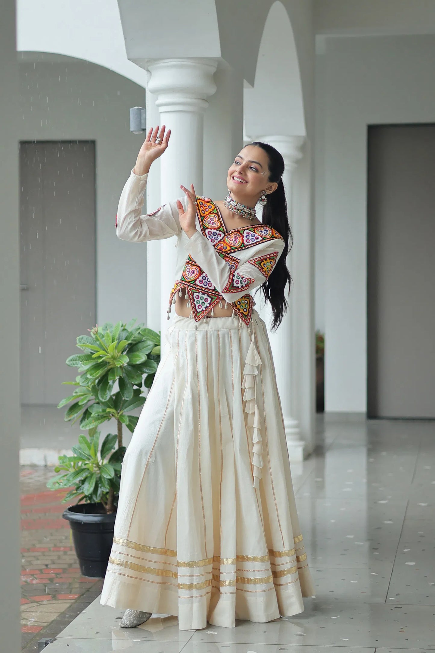 Garba Glow - Kora Cotton Kutchi Gamthi Lehenga Ensemble