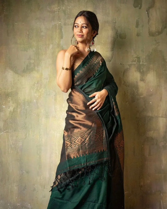 Bhoomi Zari - Handwoven Soft Silk in Copper and Clay