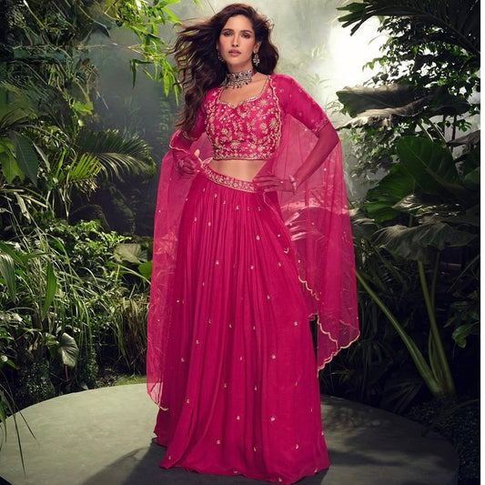 Fuchsia Bloom – Chinon Silk Embroidered Lehenga