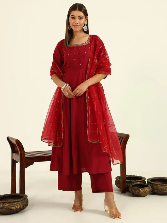 Crimson Charm – Chanderi Kurti Ensemble