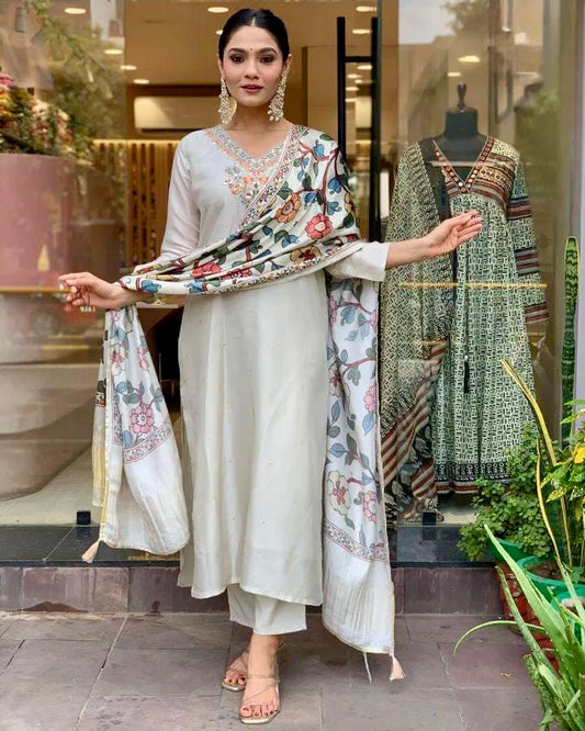 Sitara Serene – Viscose Chanderi Festive Suit with Floral Dupatta