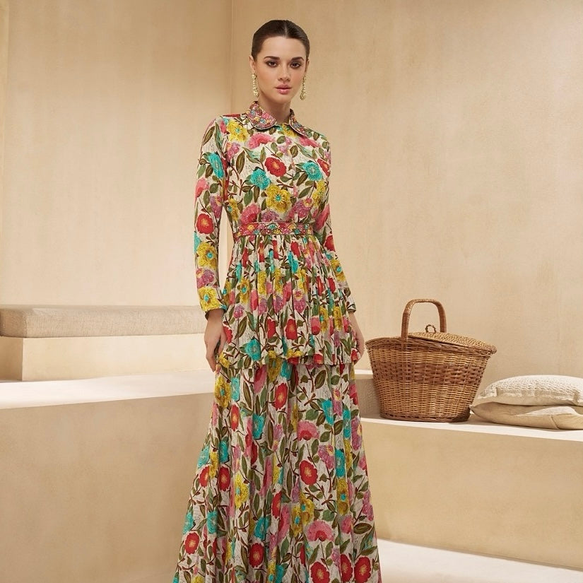 Garden Bloom – Abstract Floral Peplum Coord Set