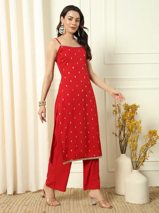 Ruby Radiance - Spaghetti Mirror Work Suit
