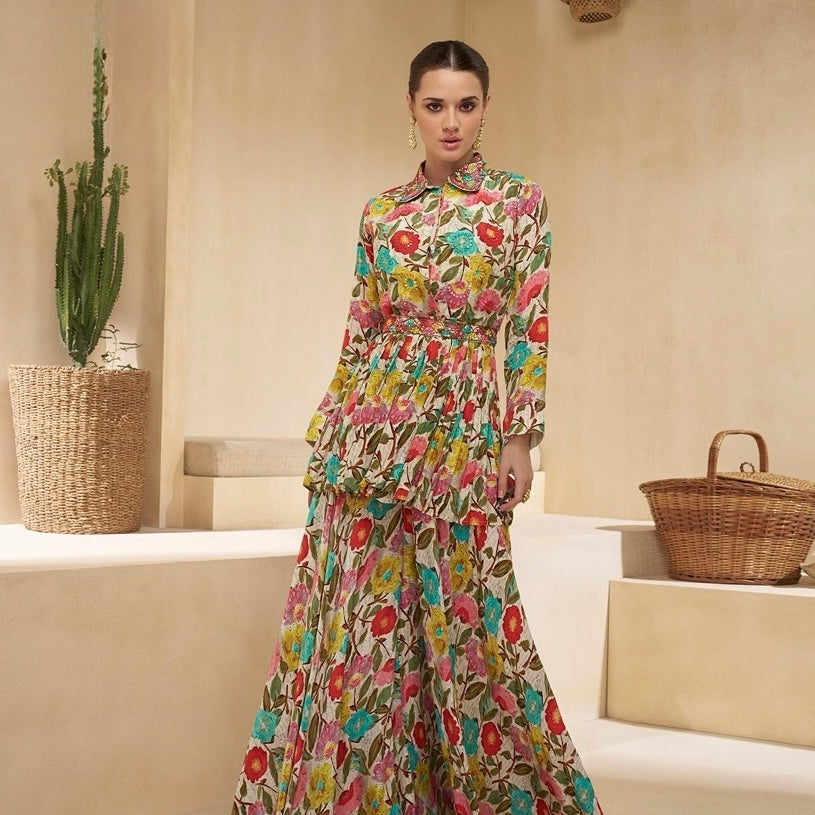 Garden Bloom – Abstract Floral Peplum Coord Set
