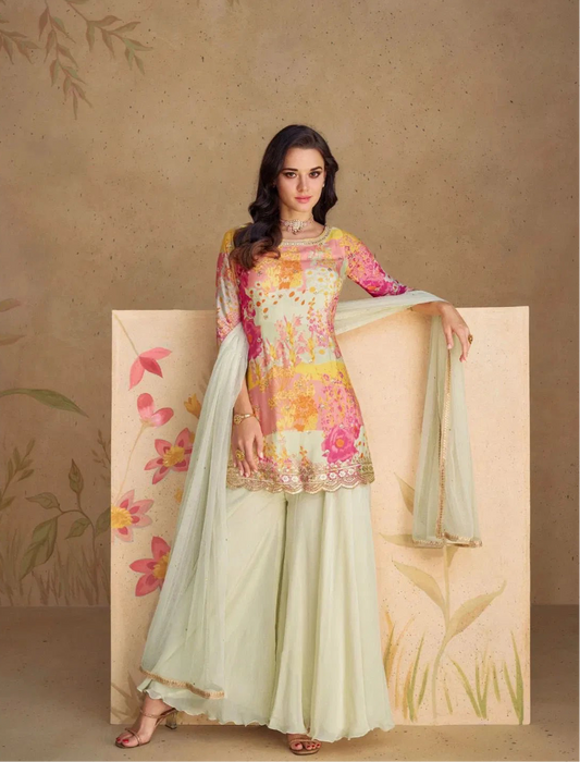 Blush Bloom – Chinon Silk Sharara Suit