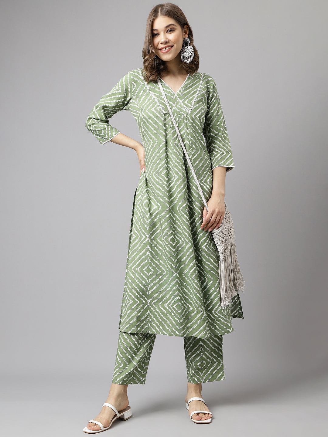 Verdant Geometry – Green Printed Cotton Kurta Set