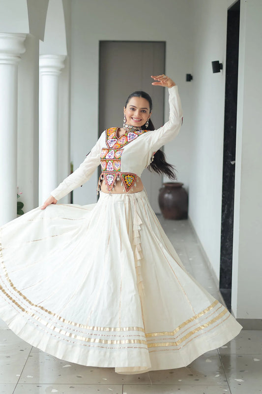 Garba Glow - Kora Cotton Kutchi Gamthi Lehenga Ensemble