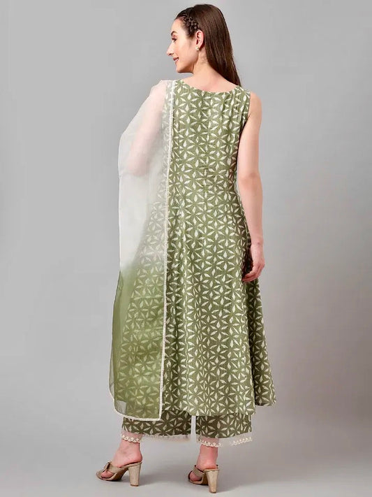 Festive Fern – Pure Cotton Embroidered Kurta & Palazzo Set