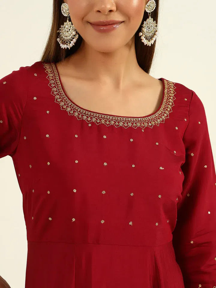 Crimson Charm – Chanderi Kurti Ensemble