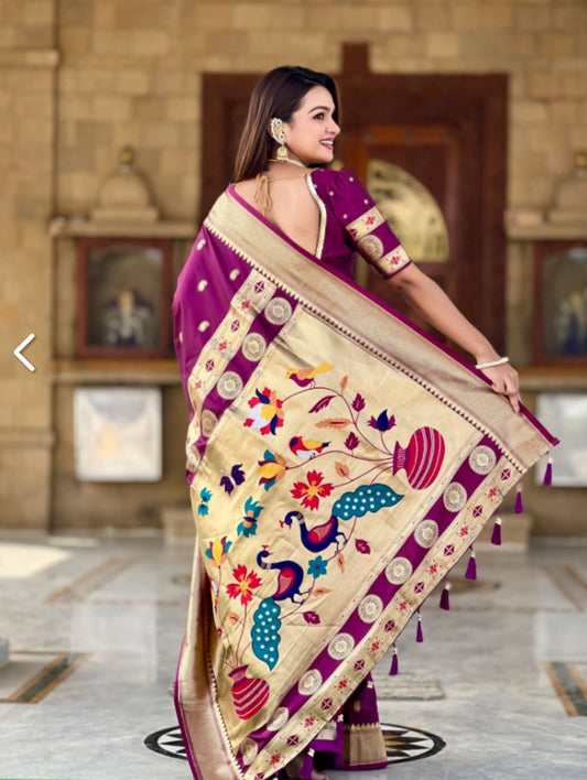 Regal Threads – Paithani Silk Saree with Zari Weaving & Peacock Pallu