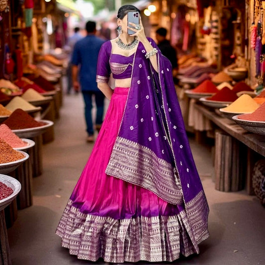 Divine Radiance – Chanderi Silk Zari Work Lehenga Choli