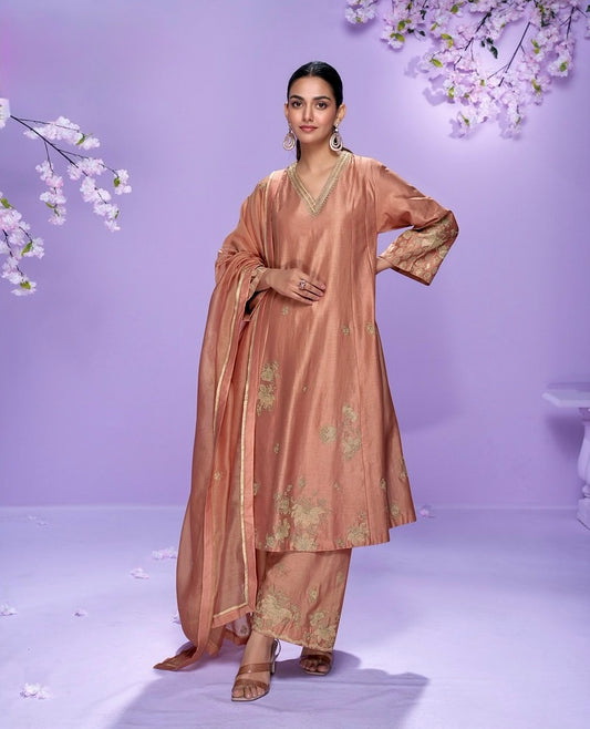 Rust Glow - Roman Silk Embroidered Suit