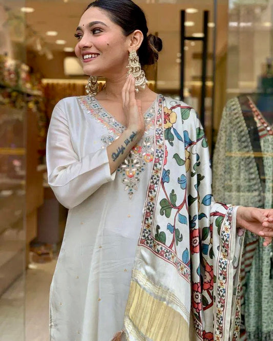 Sitara Serene – Viscose Chanderi Festive Suit with Floral Dupatta