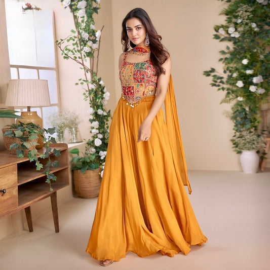 Radiant Splendor - Hand Embroidered Chinon Silk & Georgette Indo-Western Co-ord Set with Dupatta
