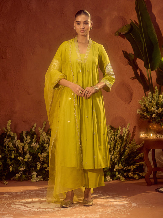 Sitara Mehndi – Lime Green Festive Kurta Set