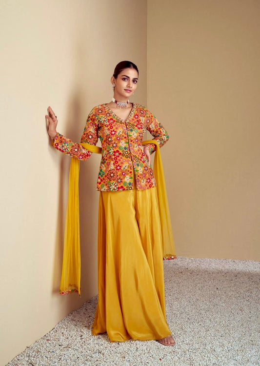 Blooming Radiance – Chinon Silk Palazzo Suit